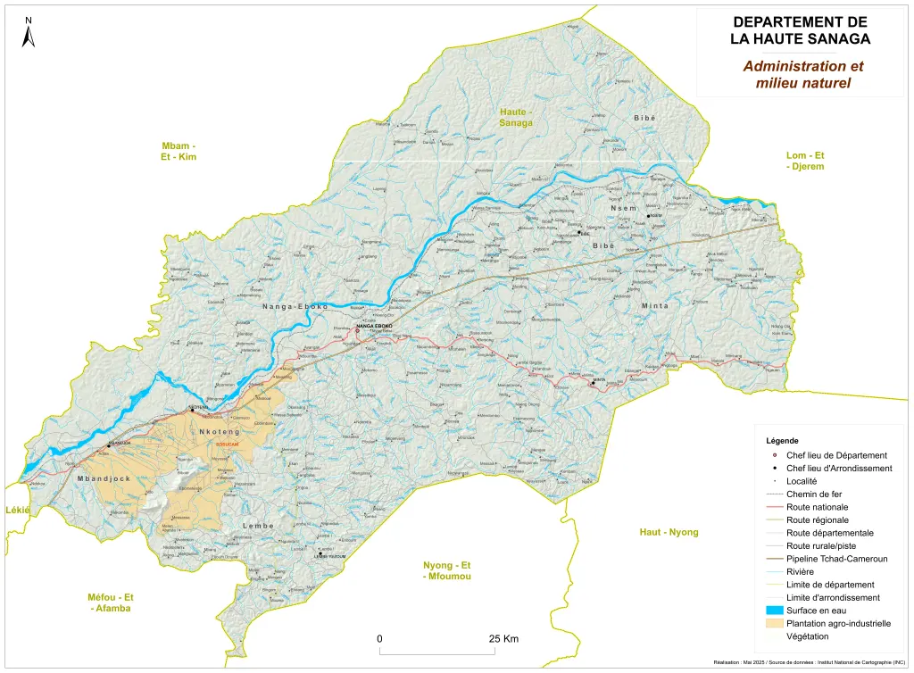 Carte administrative et milieu naturel de la Haute-Sanaga