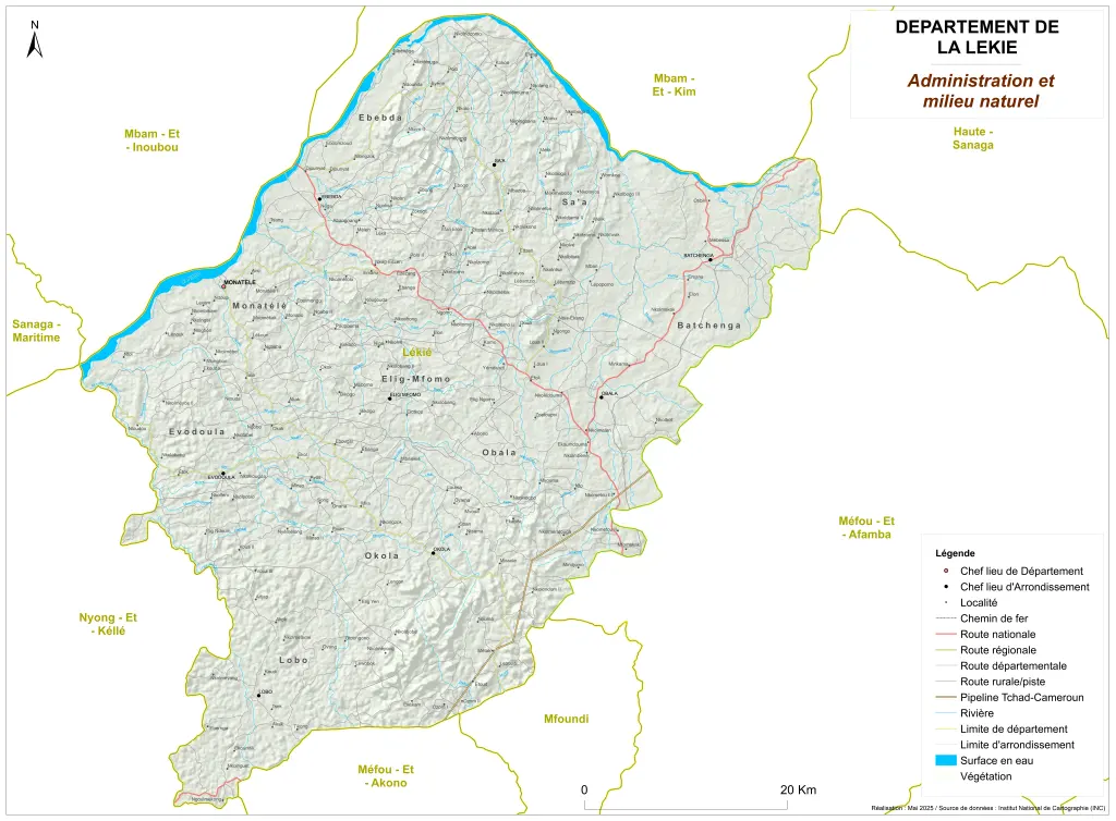 Carte administrative et milieu naturel de la Lékié