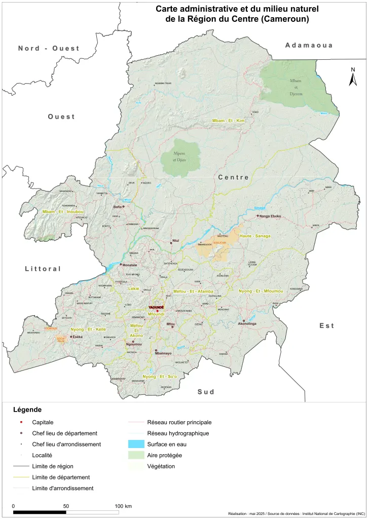 Carte administrative et milieu naturel de la Région du Centre