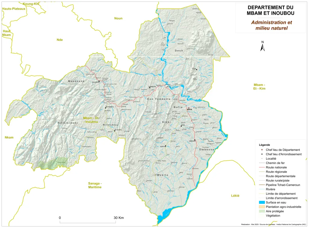 Carte administrative et milieu naturel du Mbam-et-Inoubou