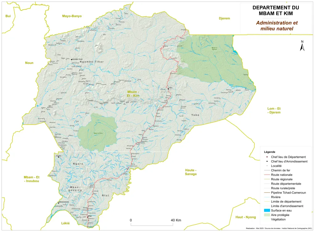Carte administrative et milieu naturel du Mbam-et-Kim