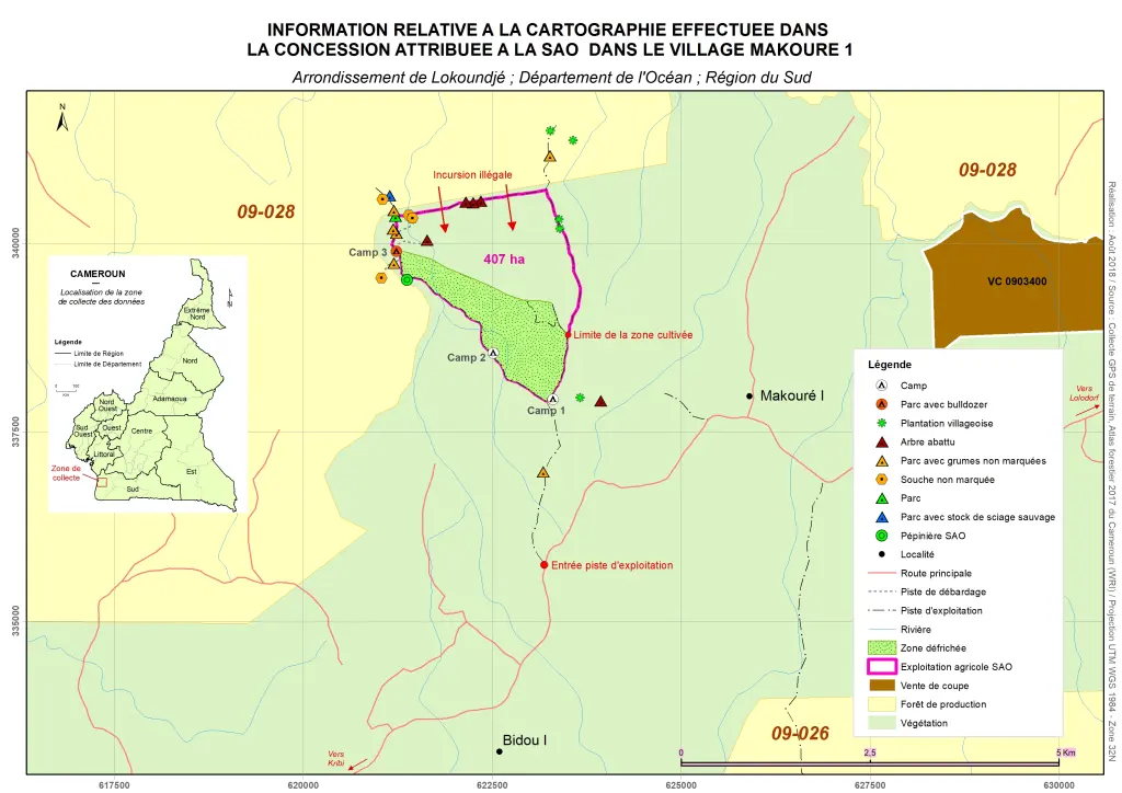 Cartographie de la concession attribuée à la SAO dans le village de Makouré 1