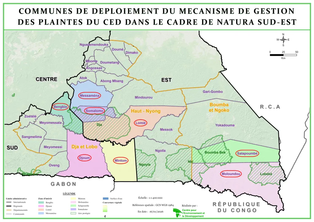 Communes de déploiement du mécanisme de gestion des plaintes du CED (Natura Sud-Est)