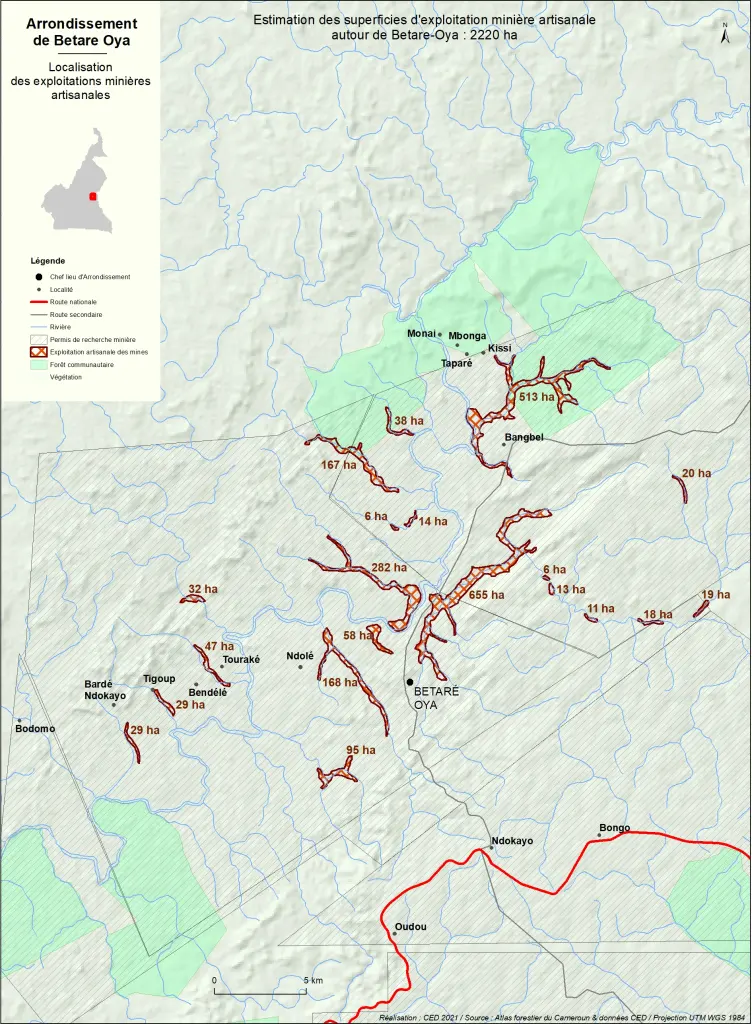 Estimation des superficies d'exploitation minière artisanale autour de Bétaré-Oya
