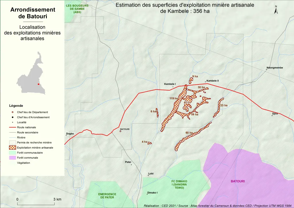 Estimation des superficies d'exploitation minière artisanale de Kambélé 3