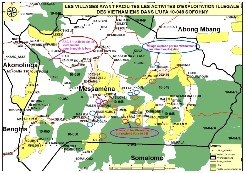 Villages ayant facilité l'exploitation illégale des Vietnamiens dans l'UFA 10-048 (Messamena)
