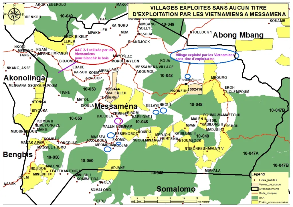 Villages exploités sans titre d'exploitation par les Vietnamiens à Messamena
