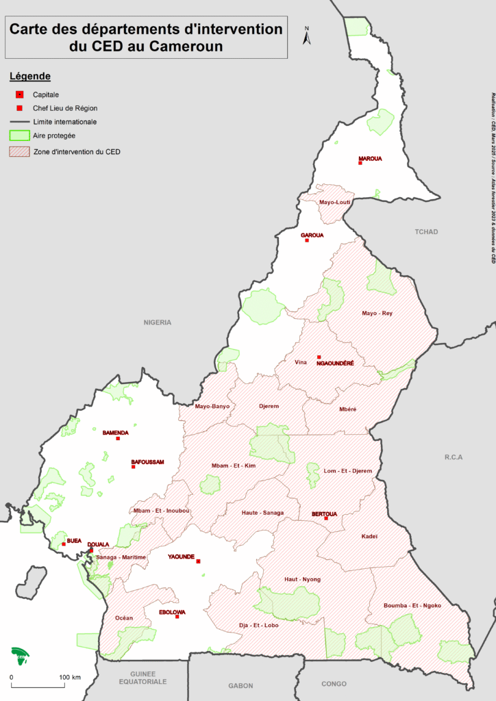 Carte des départements d’intervention du CED au Cameroun