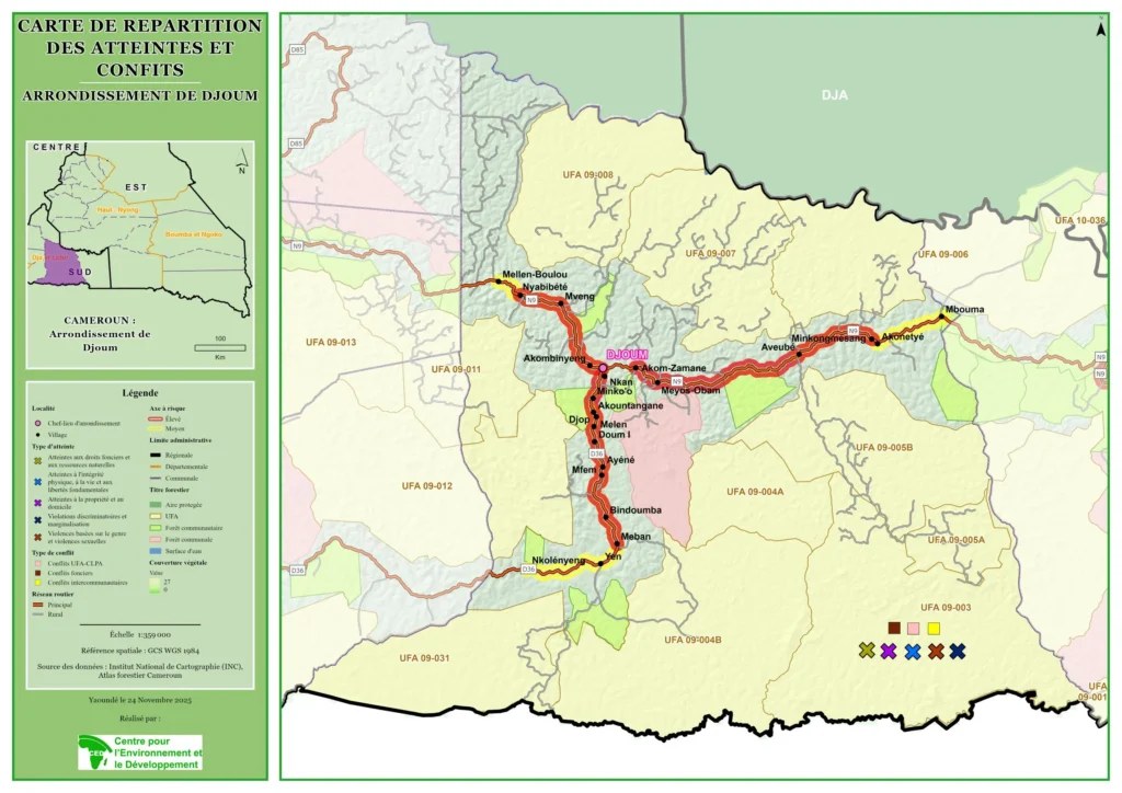 Carte des Conflits et Atteintes par arrondissement A3 Djoum