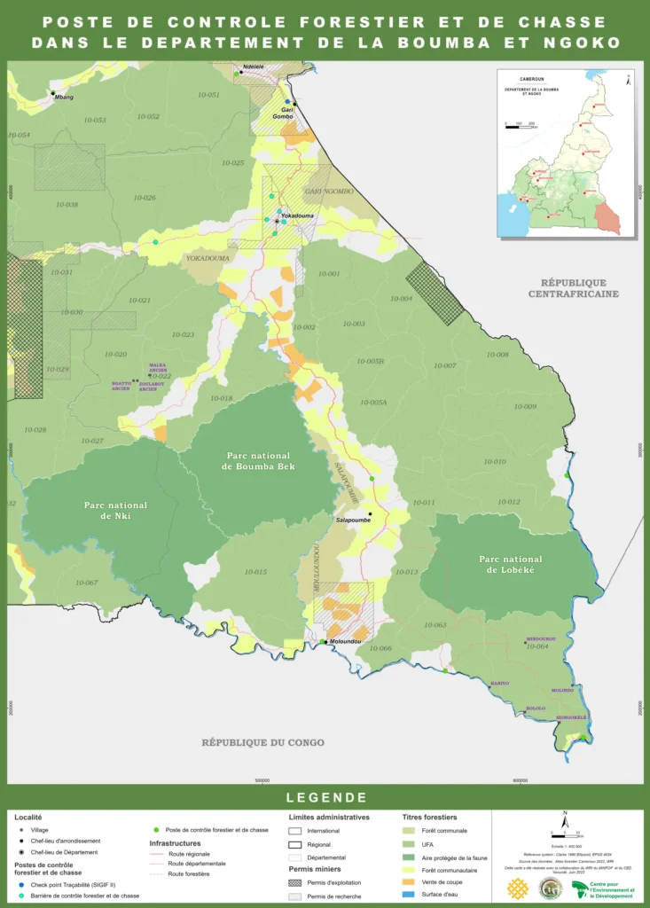 Carte des postes de contrôle forestier et de chasse dans la Boumba-et-Ngoko