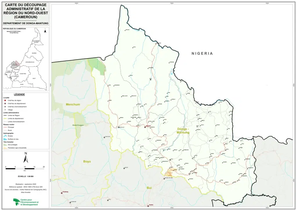 Carte des départements du Nord-Ouest Donga Mantung