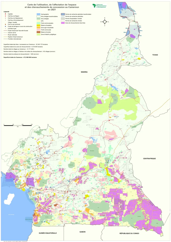 Carte de l’utilisation, de l’affectation de l’espace et des chevauchements de concession au Cameroun en 2021 (décembre 2021)